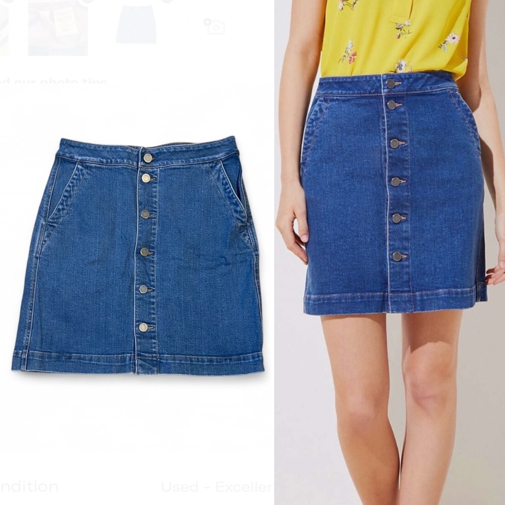 🪁 LOFT Tall Button Down Denim Skirt in Mid Indigo Wash